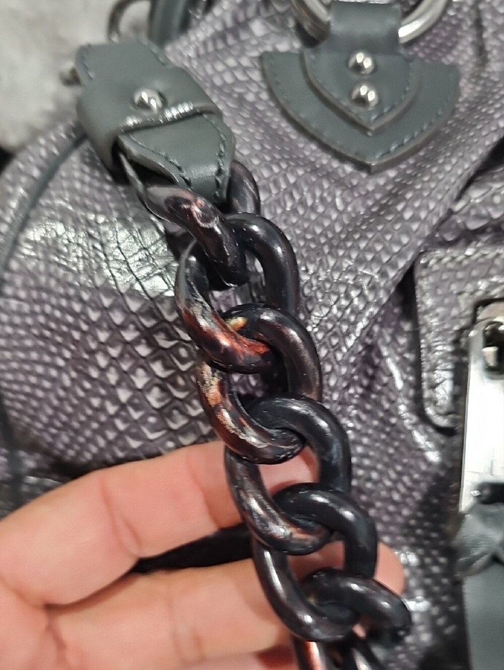 Marc Jacobs Metallic Pewter Textured Satchel with Chain Strap - Picture 7 of 15